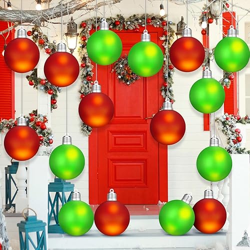 Glimin 16 esferas LED grandes de Navidad adornos de luces coloridas, bola de plástico para colgar, decoración de patio para árbol de Navidad