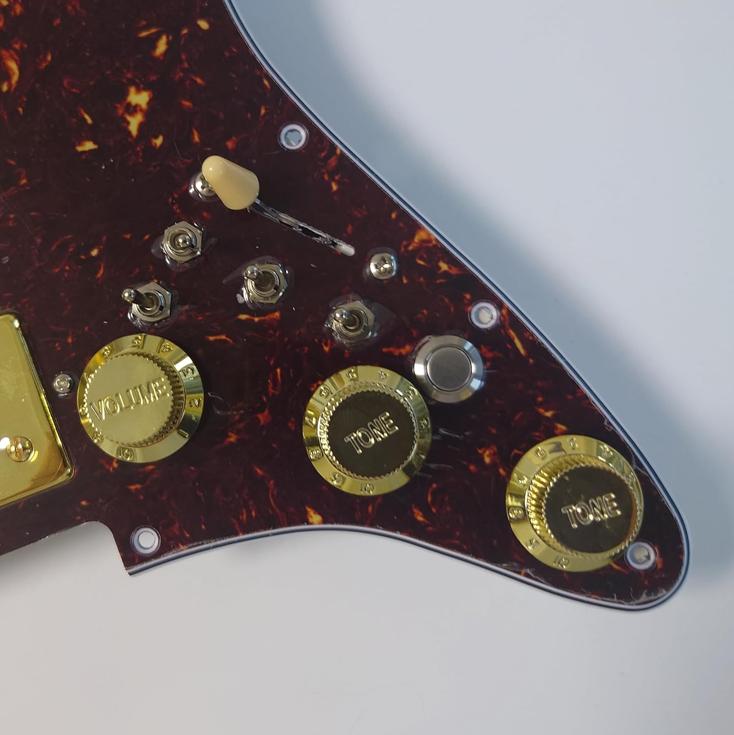 HHH Prewired Loaded Pickguard with Mute Switch Coil Split Humbucker Alnico 5 Pickups 11 Hole for American/Mexican Fender Strat Guitar (4-ply dark brown tortoise)