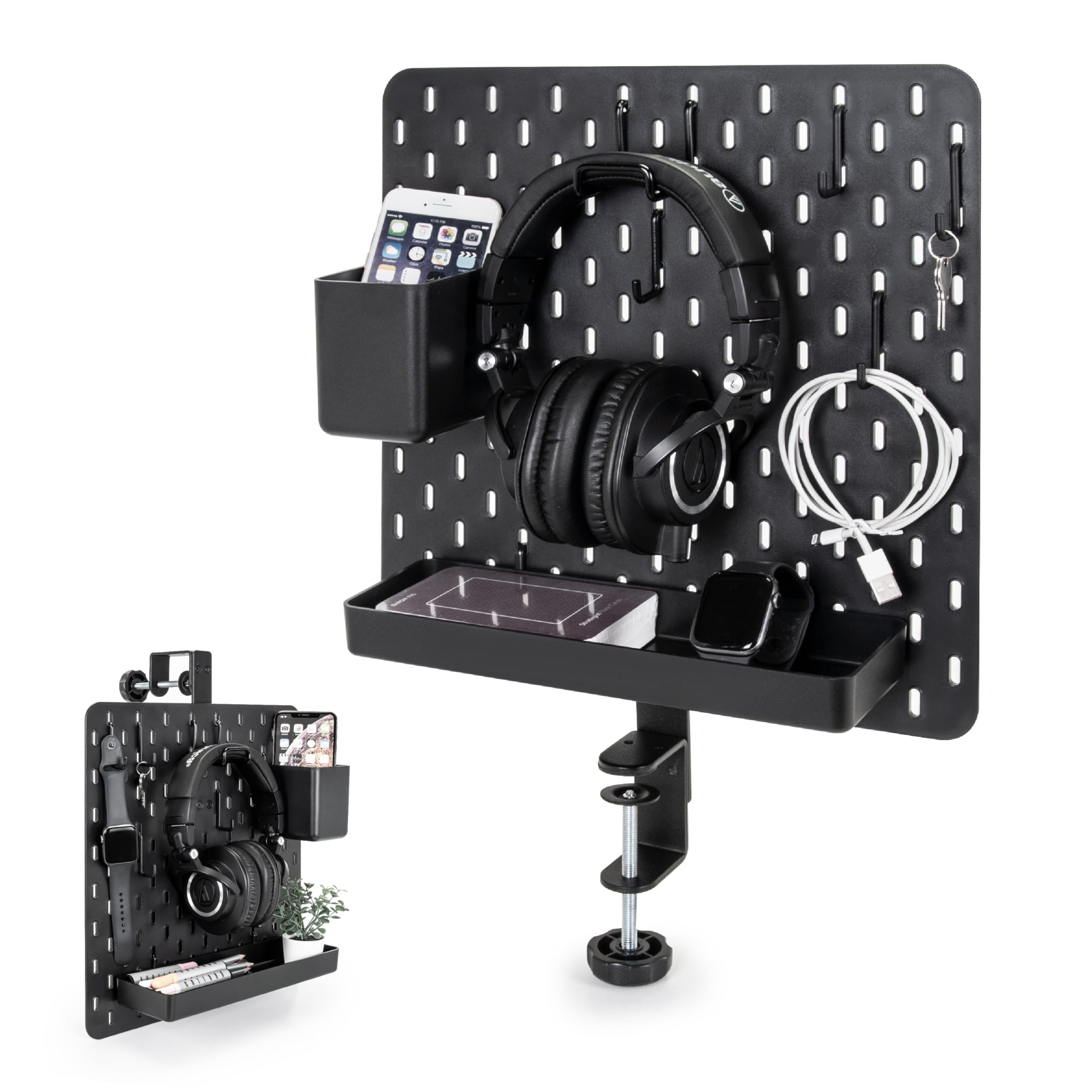 EHO Clamp-On Desk Pegboard, 13.5 x 14 inch Privacy Divider, Desk Partition Panel, No-Drill Desk Mounted Organizer, Combination Peg Board for Office,