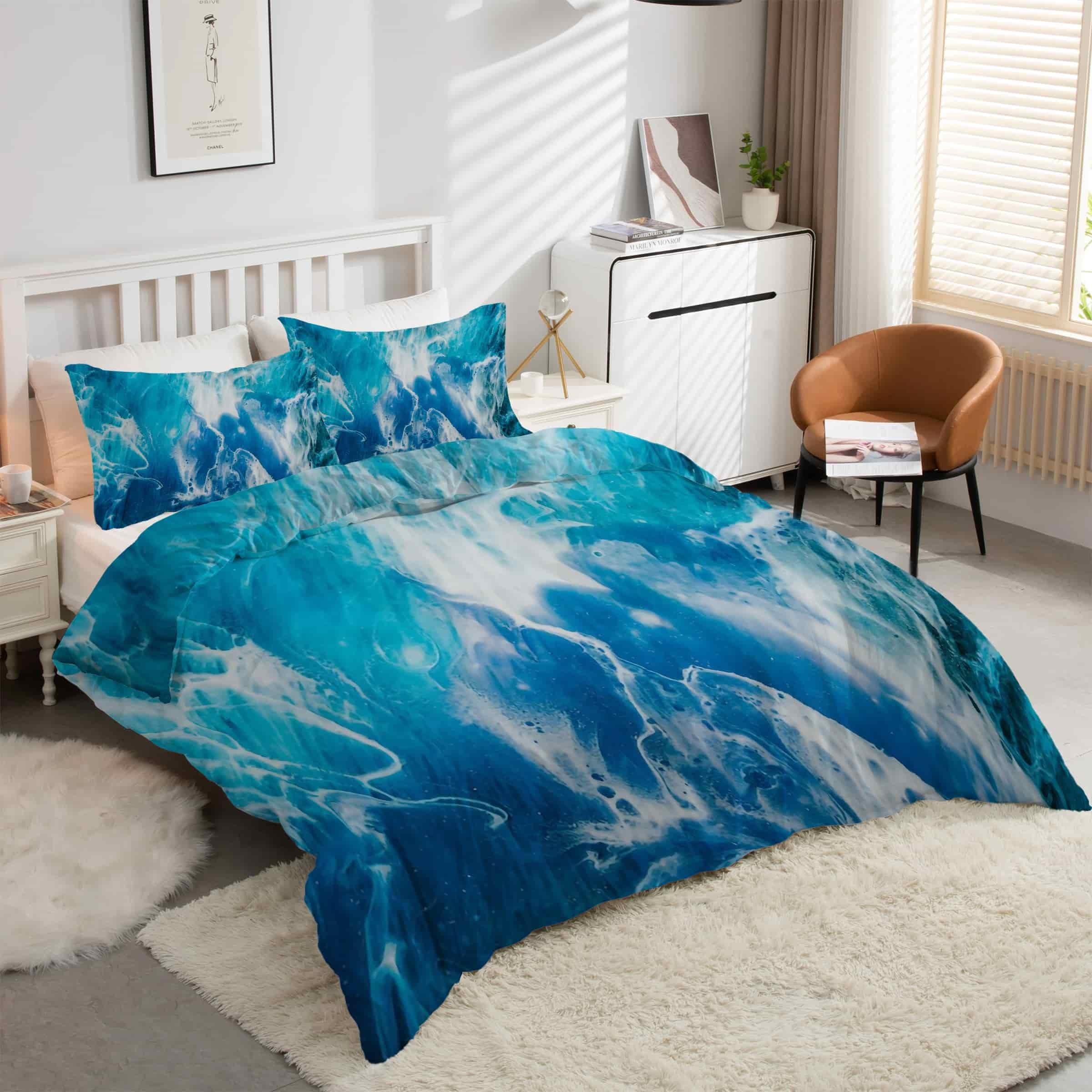 Housse de couette 200x200 vagues bleu pour transformer votre chambre en oasis de fraîcheur marine
