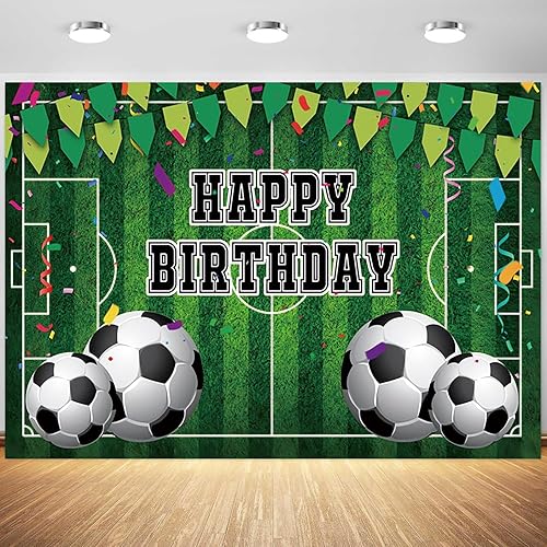Fondo de fútbol de 7 x 5 pies para fiesta temática de fútbol para niños, fondo de fotografía, campo de fútbol, fiesta de cumpleaños para niños,