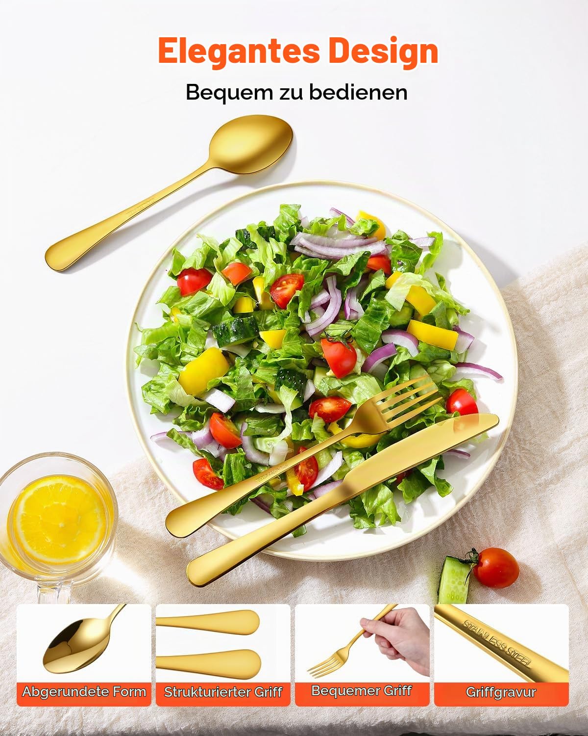 VEVOR 100-tlg. Besteckset in Gold, Essbesteck aus lebensmittelechtem Edelstahl für 20 Personen, mit Hochglanzoberfläche, spülmaschinenfestes Essgeschirr, inklusive Messer Gabel Löffel