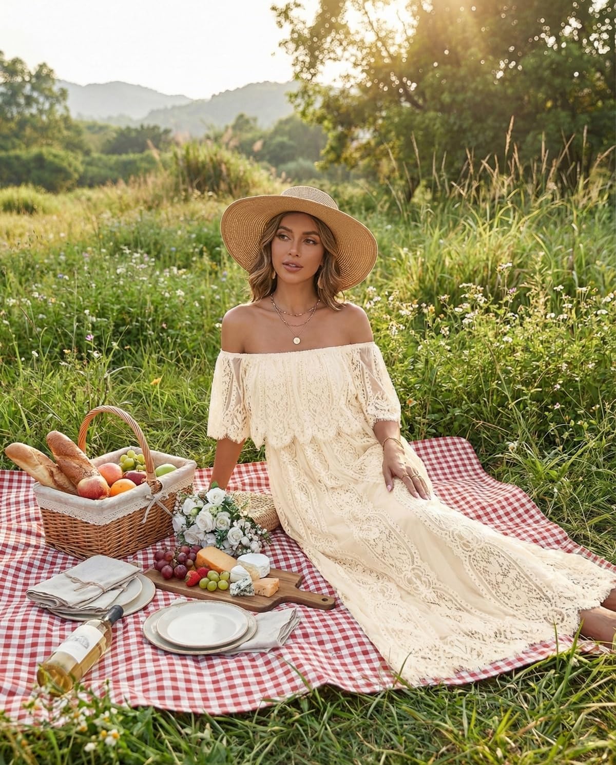 Holipick Women's Off Shoulder Lace Maxi Dress Boho Wedding Guest Bridesmaid Beach Formal Long Dress - Image 5