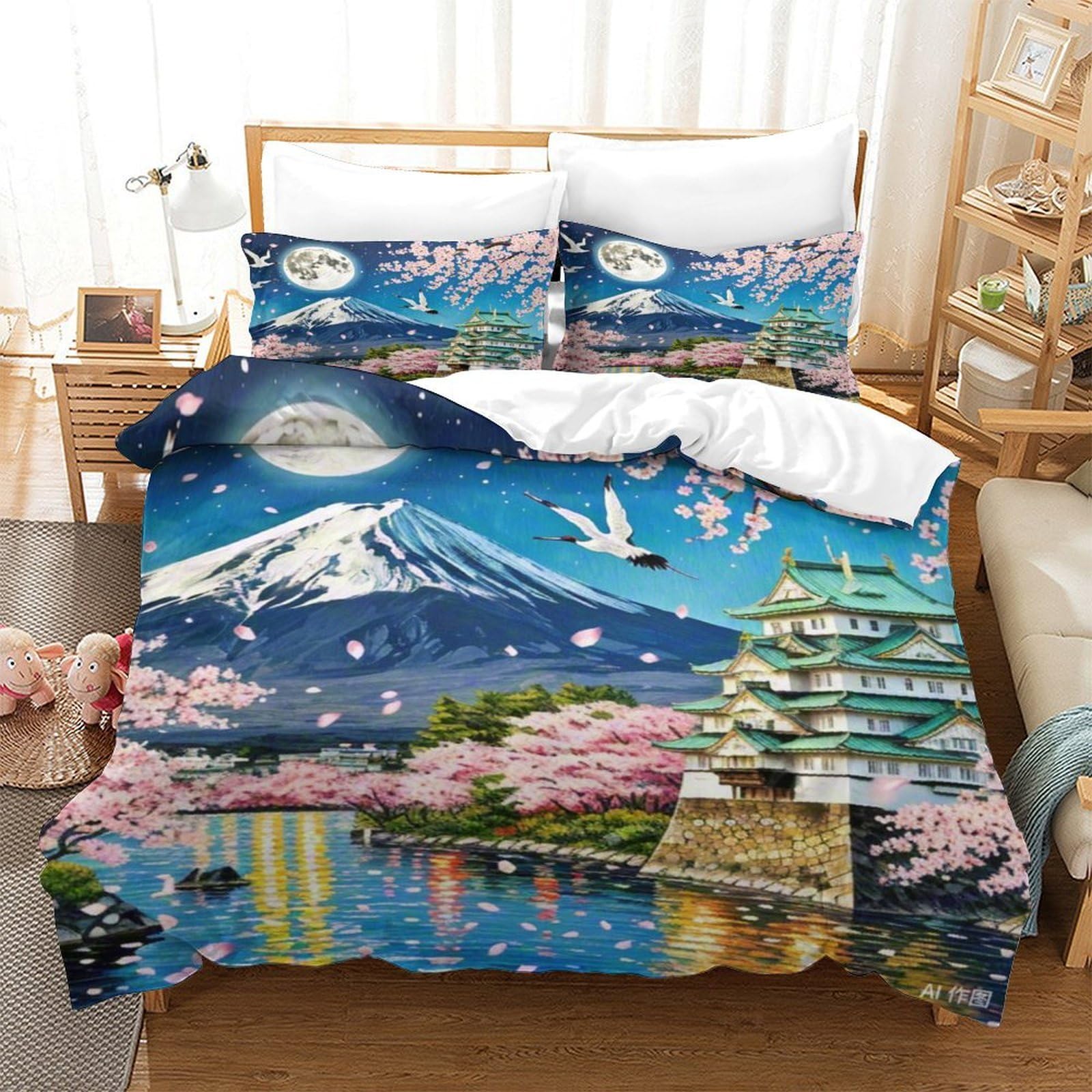 Housse de couette 140x200 fille garçon parure lit microfibre douce imprimé floral 3D ado