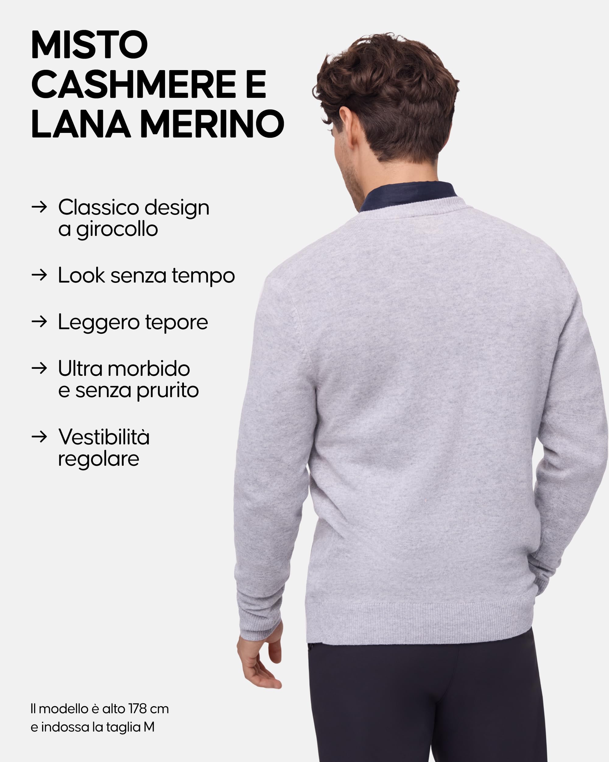 DANISH ENDURANCE Maglioncino Uomo Maniche Lunghe, Morbido Misto Cashmere, Maglione Girocollo Lana Merino e Cashmere, Comodo e Traspirante