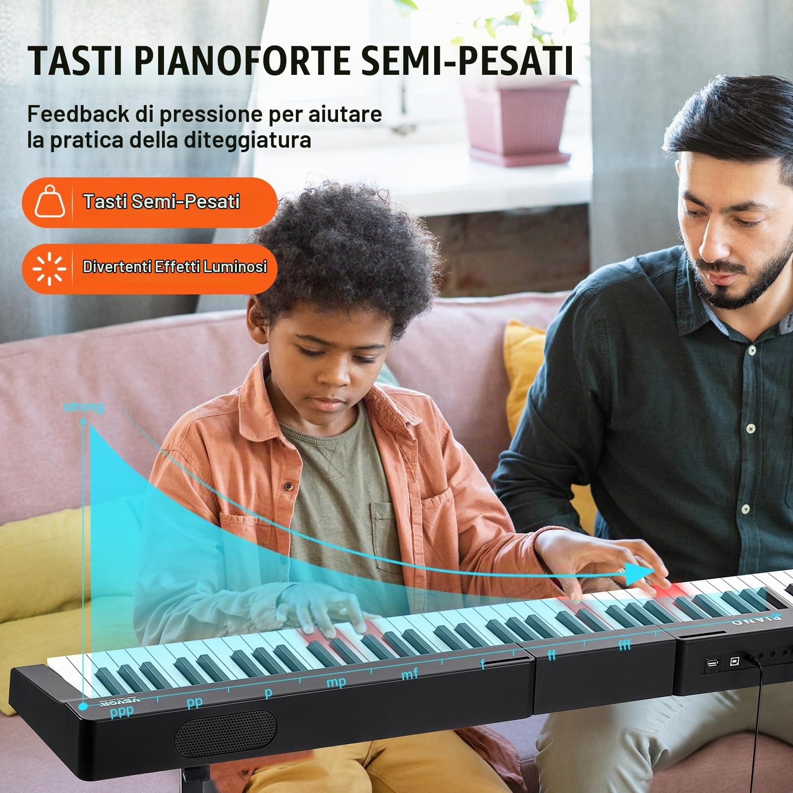 VEVOR Tastiera Pianoforte Digitale, 88 Tasti Semi-pesati, Set Tastiera Elettrica con Supporto Regolabile, Altoparlanti Incorporati, Pedale Sustain, Cuffie, Bluetooth MIDI USB, per Principianti
