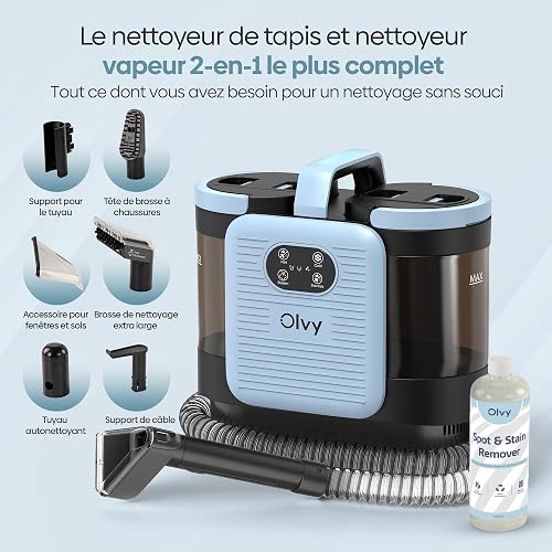 Olvy Nettoyeur de Tapis PRO – Aspirateur Injecteur-Extracteur avec Fonction Vapeur – Nettoyeur à Vapeur 100°C – Appareil Nettoyeur de Canapé – Nettoyeur de Tapis Humide – avec Détergent – 1650W – Nett - 4