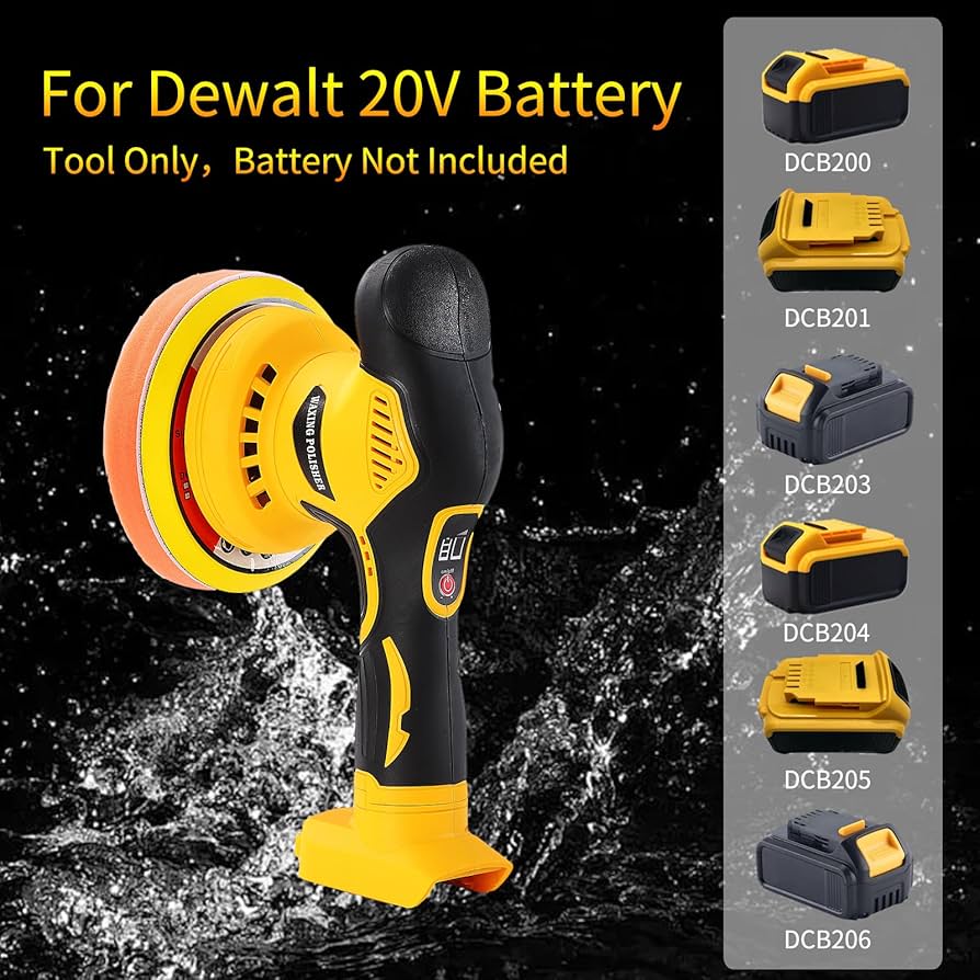 Dewalt Polisher QULIBAXA Cordless Car Polisher - 8-Speed (750-7000 RPM) For Dewalt 20V Batteries (Tool Only) Cordless Rotary Polisher Kit