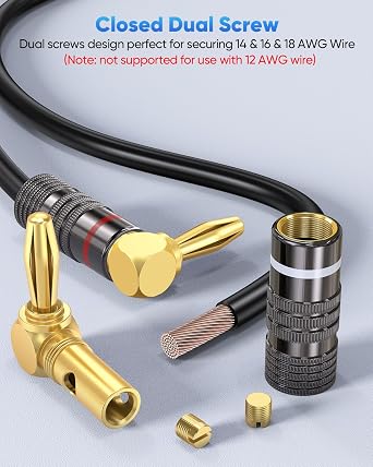 Right Angle Banana Plugs for Speaker Wire 2 Pairs/4 PCS, 90 Degree