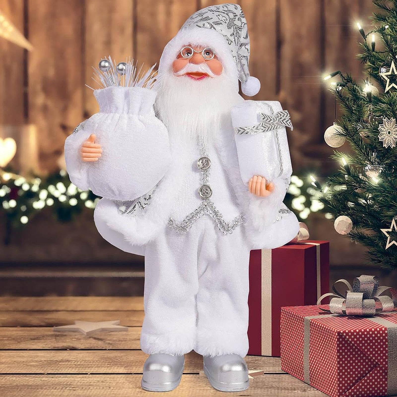Dekorative Weihnachtsmannfigur für Regal Im Innenbereich Und Als Geschenk, Weiß