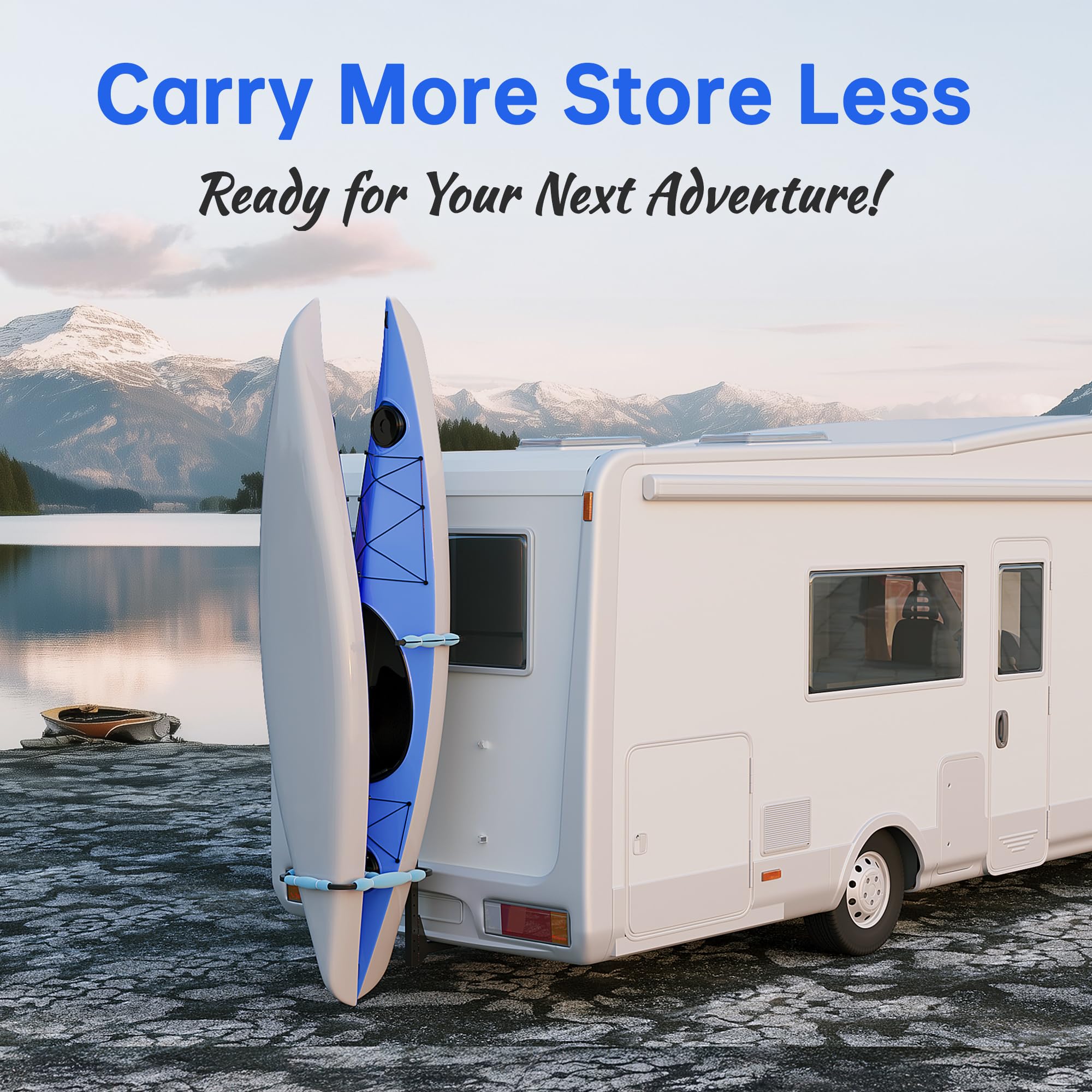 KUAFU RV Hitch Mount Kayak Rack Fits up to 12'' Kayaks Height Adjustable Vertical Standing Kayak Carrier 2'' Hitch Receiver 150LBS for RV Truck SUV