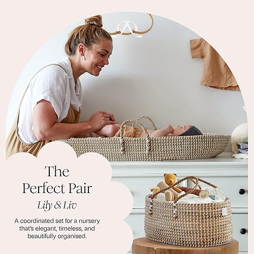 Miniatura 5 de BEBE BASK Organizador de pañales para bebé hecho a mano orgánico de pasto marino cesta de pañales de lujo lindo organizador de pañales para bebé