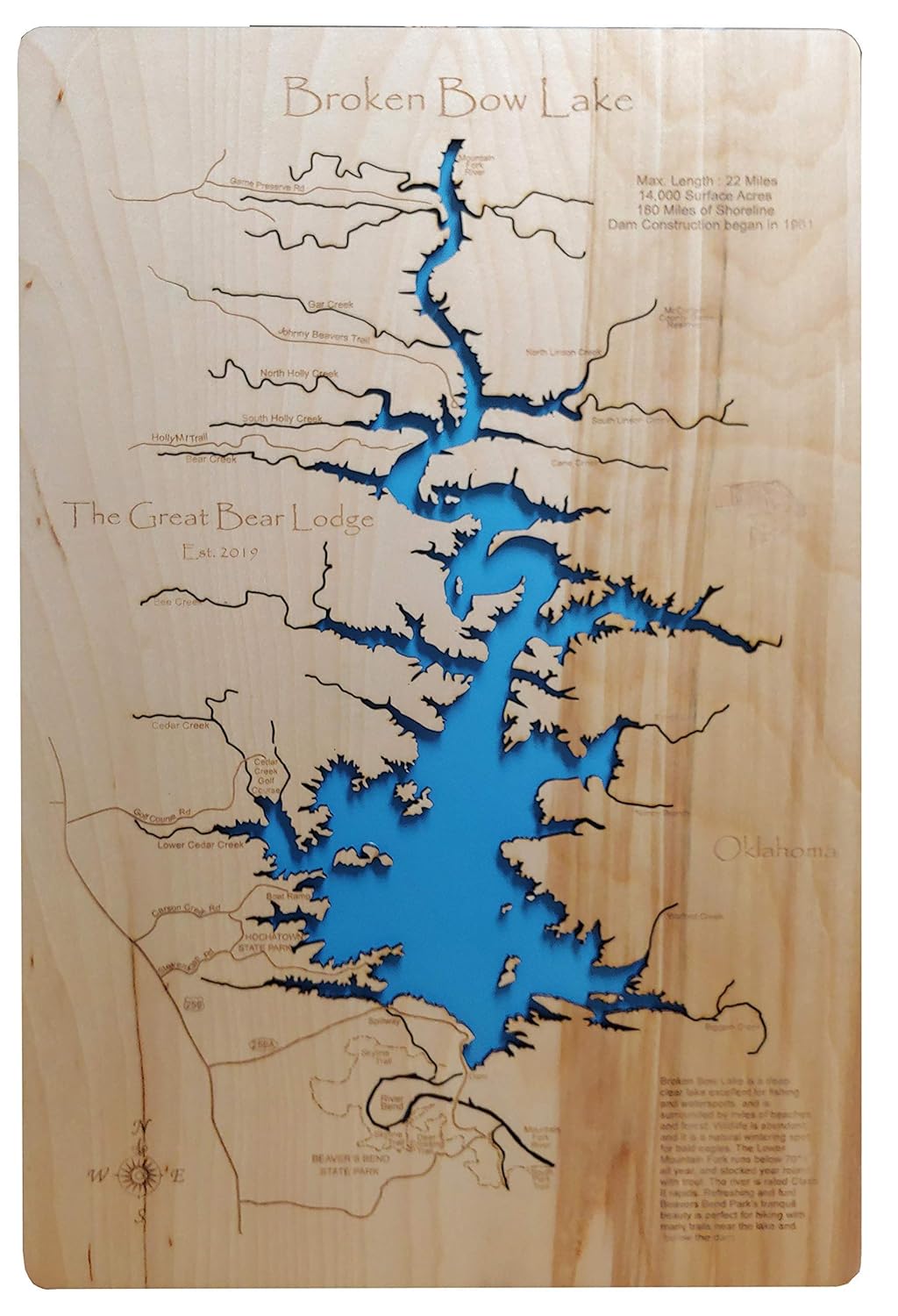 Amazon Com Broken Bow Lake Oklahoma Standout Wood Map Wall Hanging Handmade Products Broken Bow Lake Map