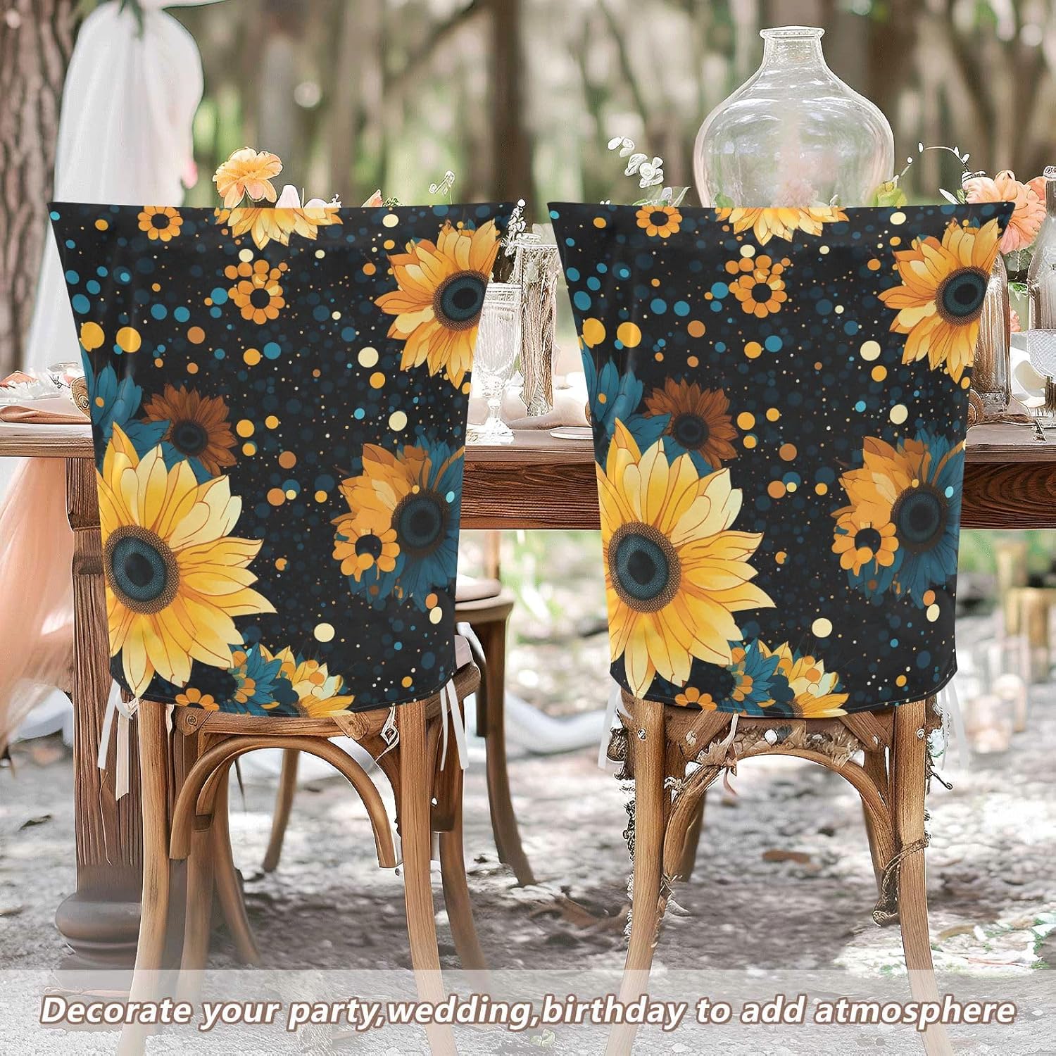 ALAZA Sunflower Polka Dots Chair Back Cover Set of 6, Washable Reusable Removable Chair Slipcovers Decorative Chair Cover for Home Kitchen Wedding Party