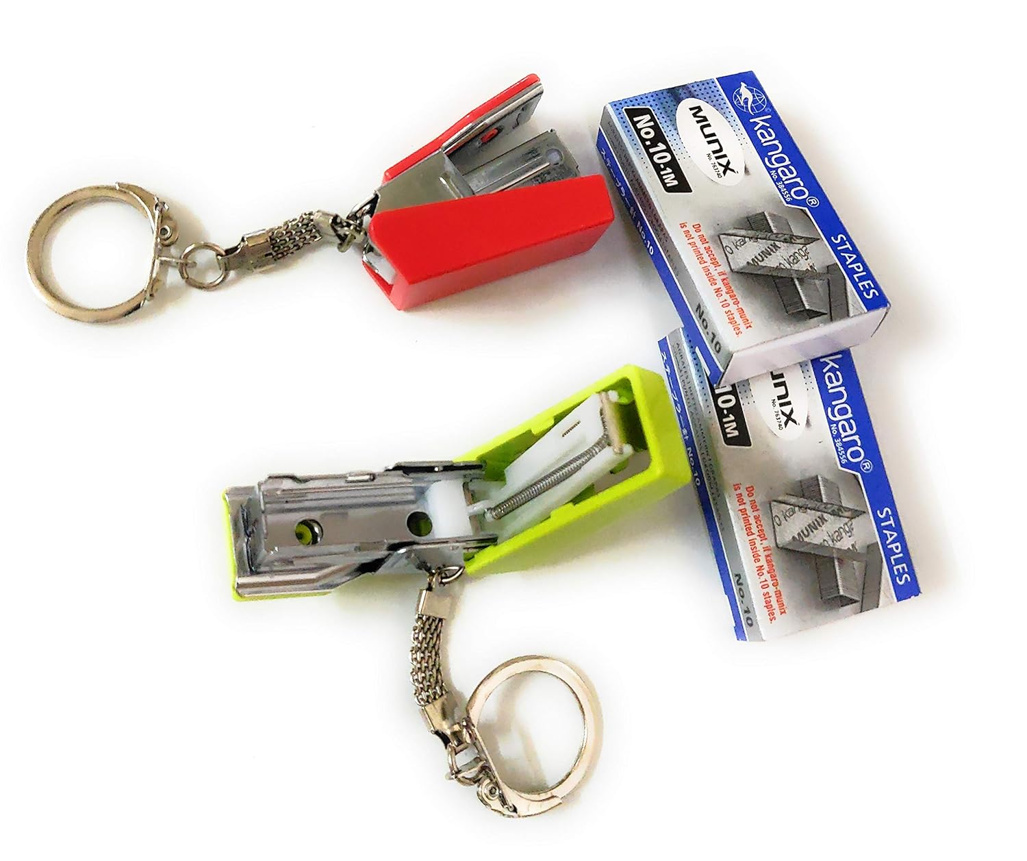 90 Degree® 2 Pieces Mini Staple Stapler Keychain with 2 Pieces Stapler Pin (Mix Colour) Amazon
