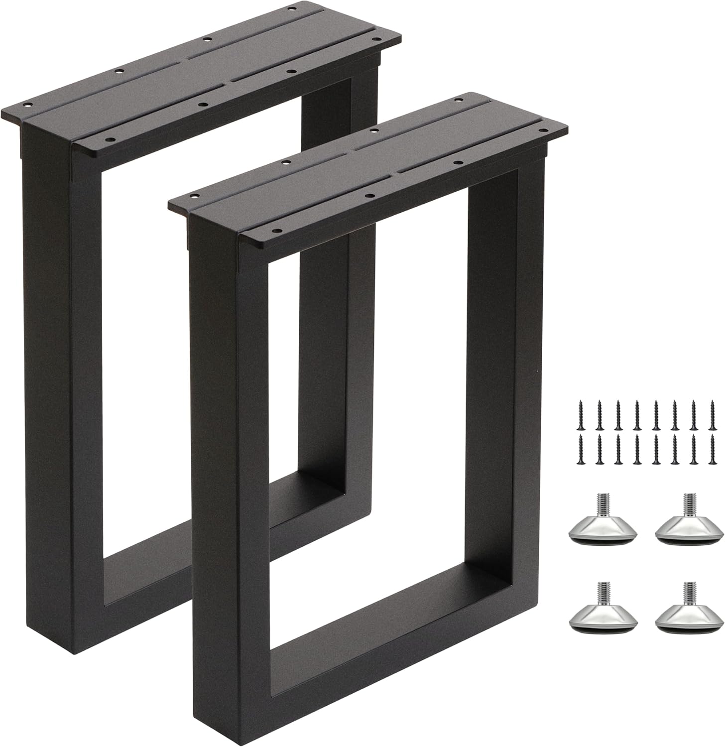 16 Inch Metal Table Legs for Bench, Coffee Table, Desk - Heavy Duty Furniture Legs Set of 2 (Black, H16 x W11.8, Screws & Adjustable Feet Pads Included)