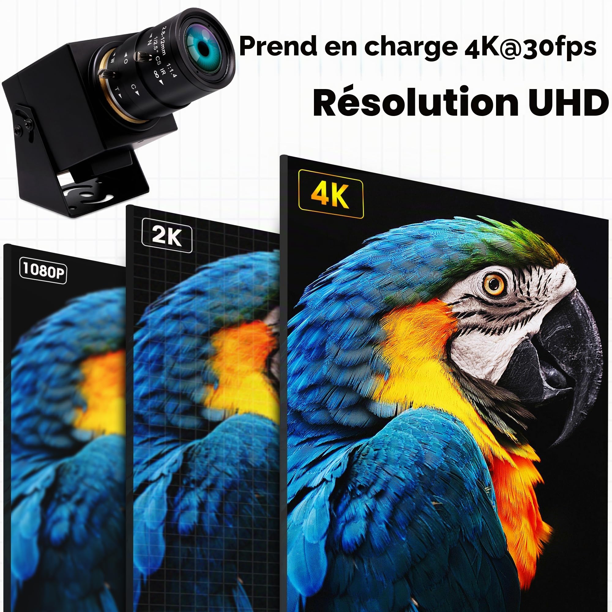 ELP Caméra USB 4K HDMI Grand Angle 2,8-12 mm Objectif Varifocal Focus Webcam Caméra de Gros Plan Prise en Charge H.265, Ultra HD 2160P Webcam avec capteur IM415 pour Ordinateur en Direct réunion