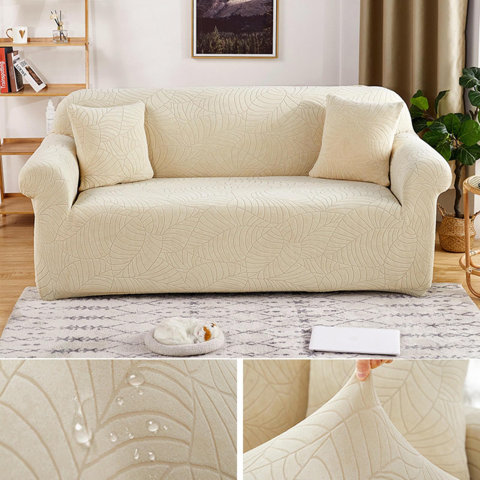 LJQAIZYL Funda para Sofa Chaise Longue Impermeable 1/2/3/4 plazas Elástica Jacquard Fundas de Sofá Cheslong Brazo Largo Derecho Izquierda Funda Sofá de Forma L Ajustables Antiarañazos,Beige-2seats