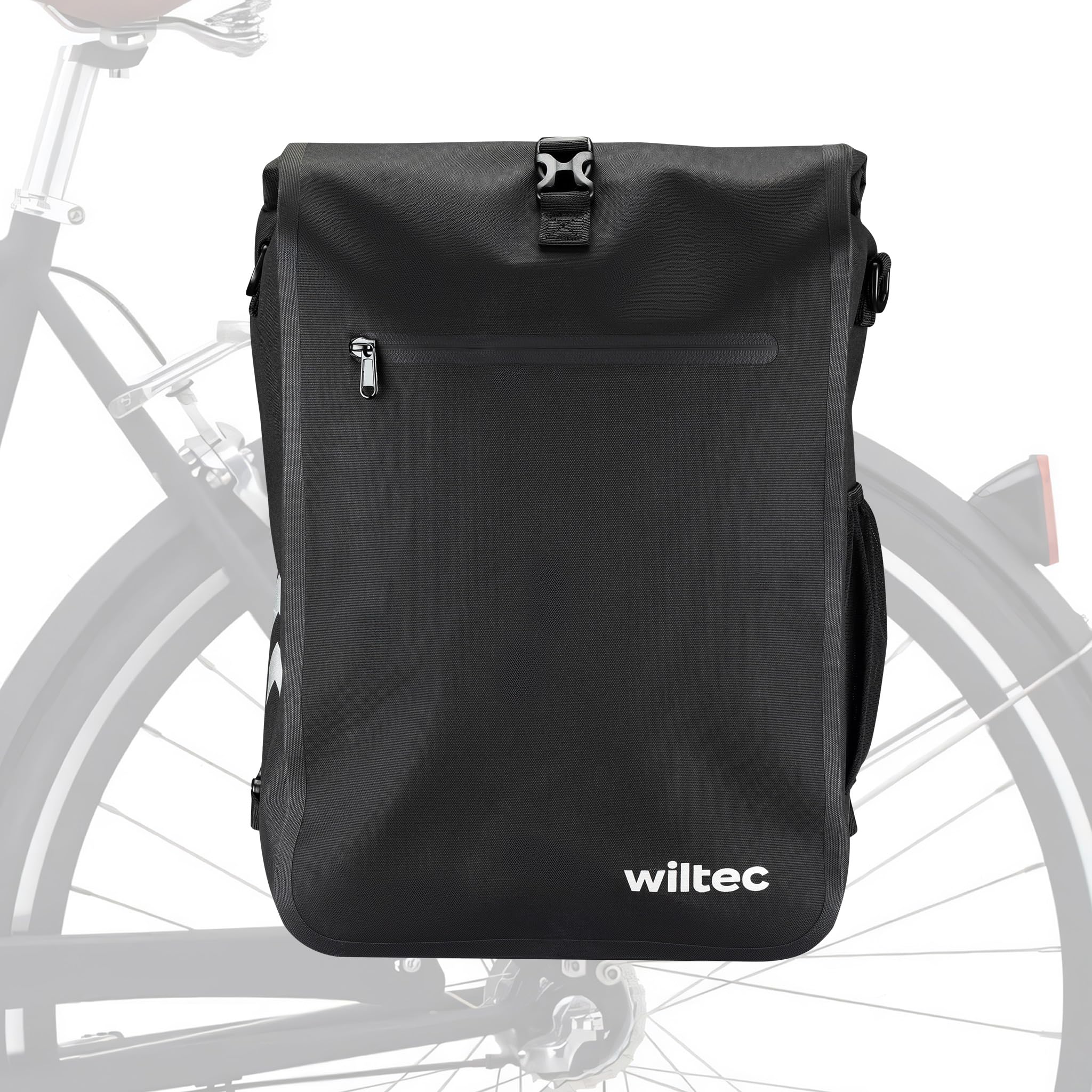 Wiltec Gepäckträgertasche schwarz, Fahrradtasche Rucksack 25 l Stauraum, Gepäcktasche mit Laptopfach, wasserresistente Fahrrad Tasche