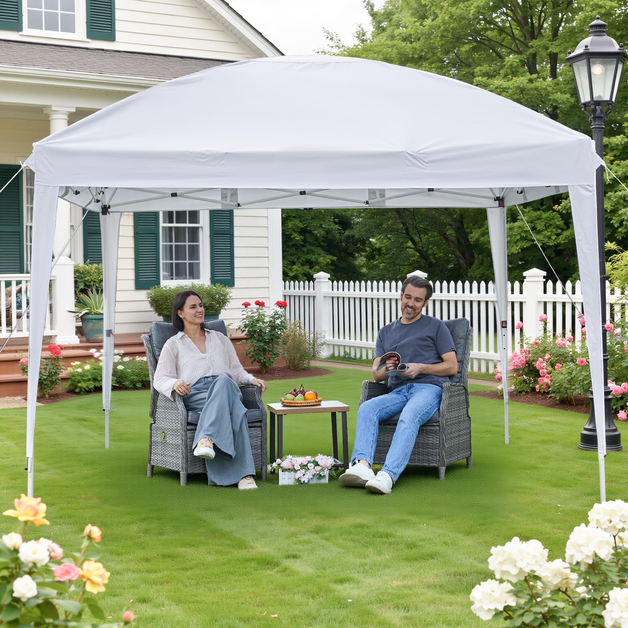 Pavillon 3x3 Faltbar mit Seitenwänden, Faltpavillon Wasserdicht | Pop up Pavillon Stabil Winterfest, Partyzelt mit 4 Gewichte Höheverstellbar, UV Schutz, für Camping Party Garten, Weiß