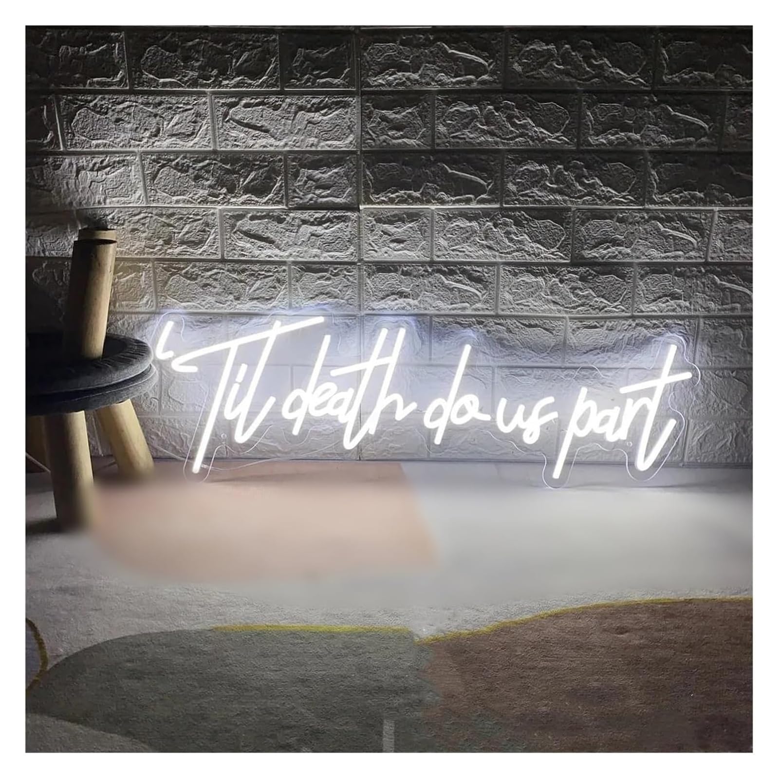 Insegne al neon artistiche sospese, insegne "Finché morte non ci separi", luci per matrimoni, decorazioni per(Bianco)