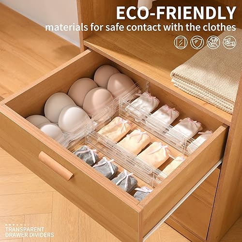 Miniatura 5 de seinlife Paquete de 6 separadores de cajones de plástico de 3.2 pulgadas de alto, organizadores de cajones ajustables de 11 a 19.7 pulgadas para