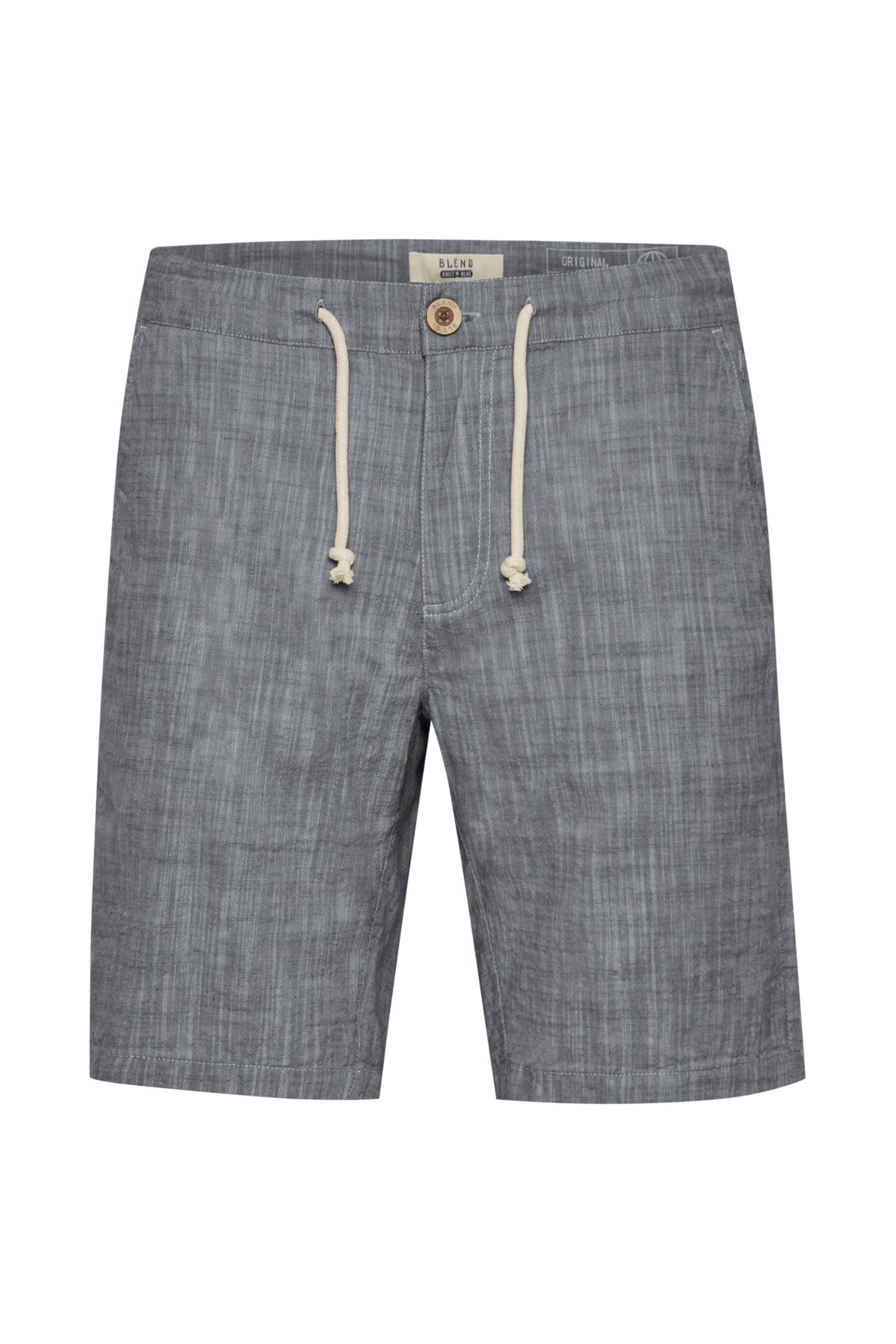 BLEND Bones Men's Linen Shorts Bermuda Made of 100% Cotton Regular- Fit, Size:M, Colour:Black (70155)