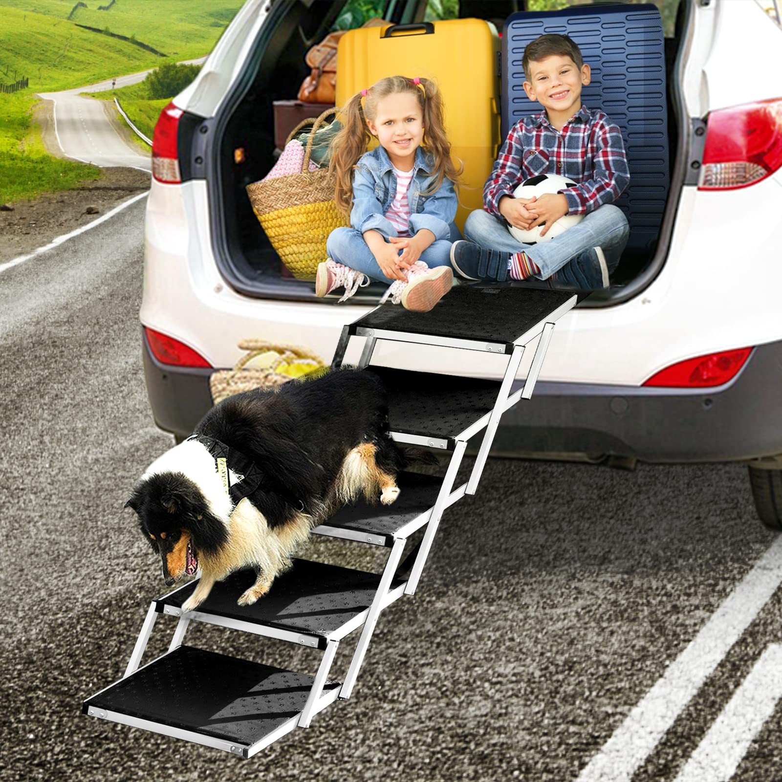 joyrally Upgraded Extra Wide Dog Car Stair for Large Dogs,Lightweight