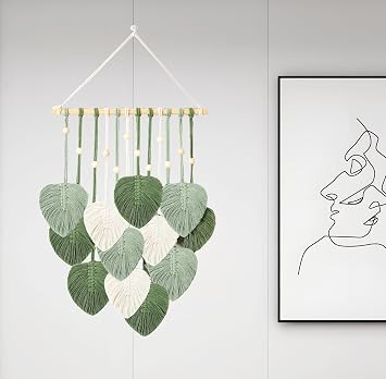 IcosaMro Bohemian Macrame Wall Hanging, Chic Boho Large Feather Tapestry Wall Decor, Handmade Woven Yarn Home Aesthetic Art Deco, 17" X 23" Beige, Sage Green & Green