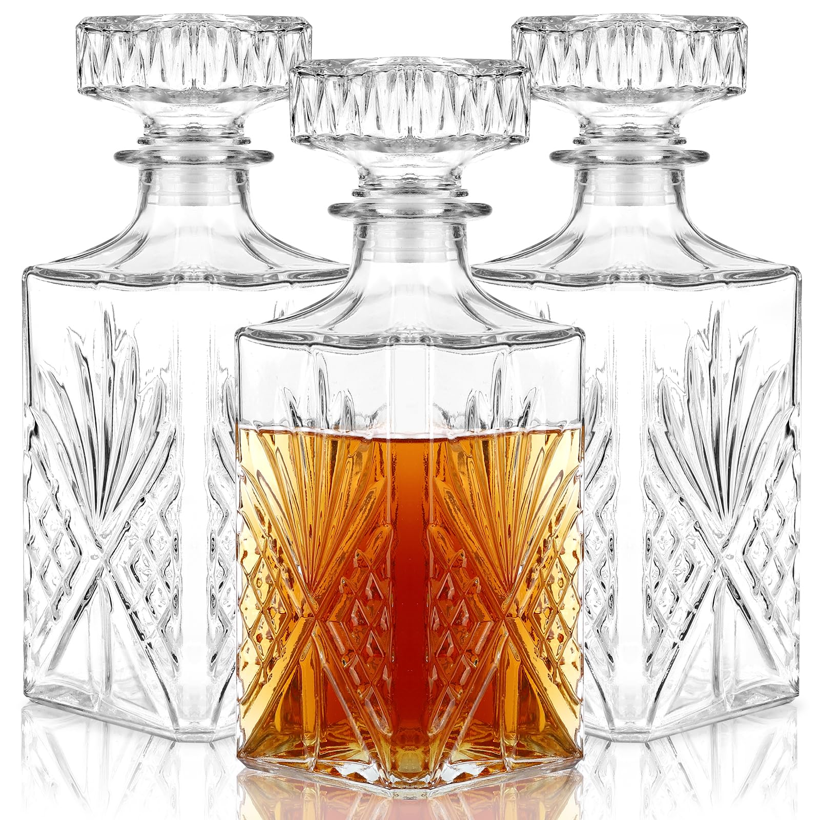 3Pieces 31 oz Whiskey Decanters with Airtight Stopper Elegant Glass Liquor Decanter Bottles for Whiskey, Brandy, Scotch, Vodka, Bourbon, Liquor
