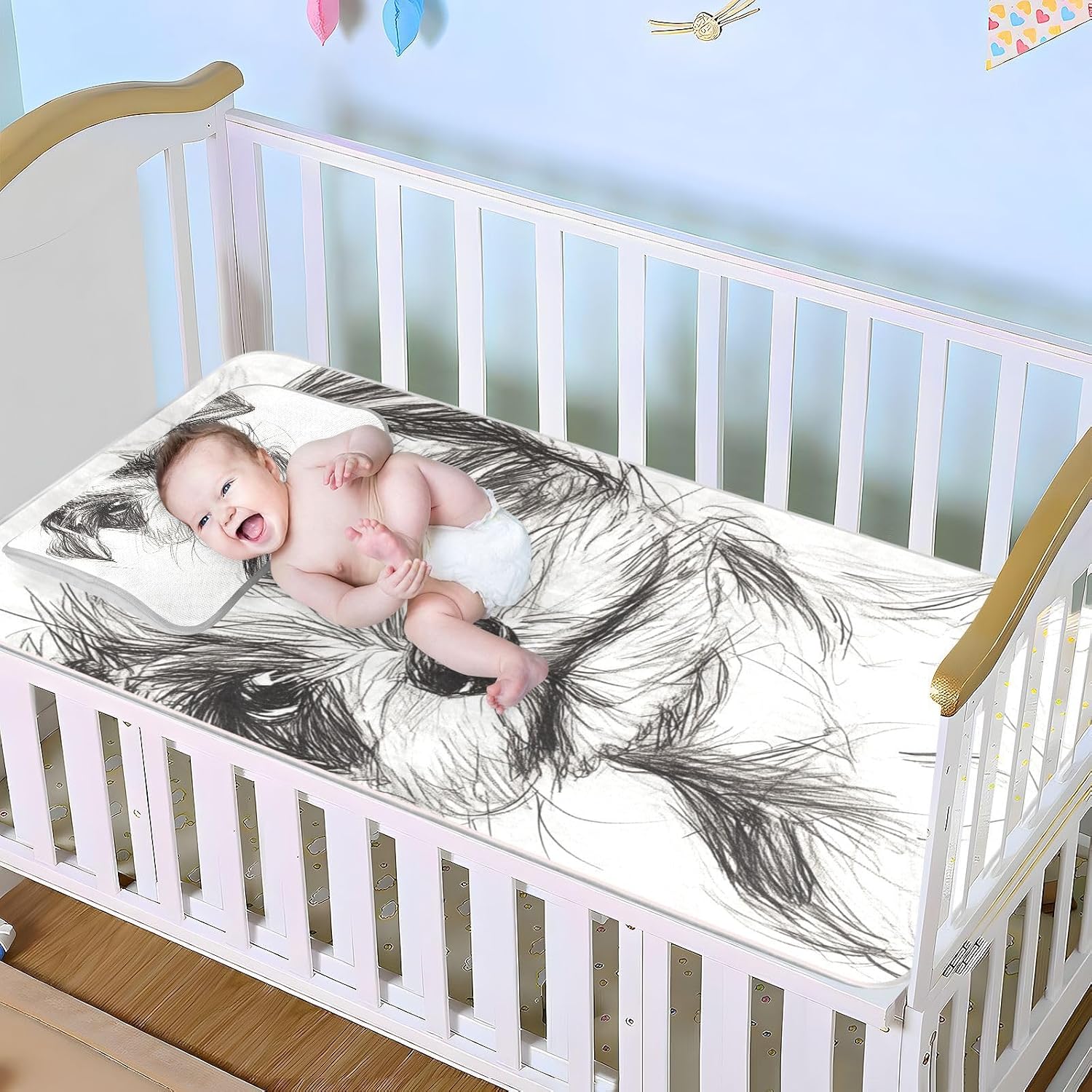 Handy Drawn Cute Dog Cooling Baby Crib Waterproof Mattress 28" x 52" Reusable Pads Washable Waterproof for Baby&Toddler