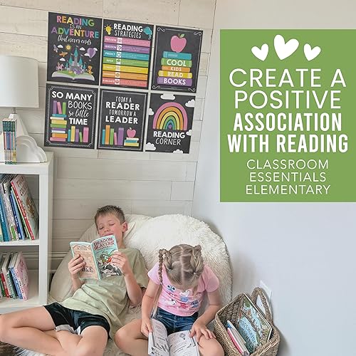 Miniatura 6 de Hadley Designs Carteles de lectura motivacionales para aula primaria 6 estrategias de lectura carteles para decoración de biblioteca de aula,