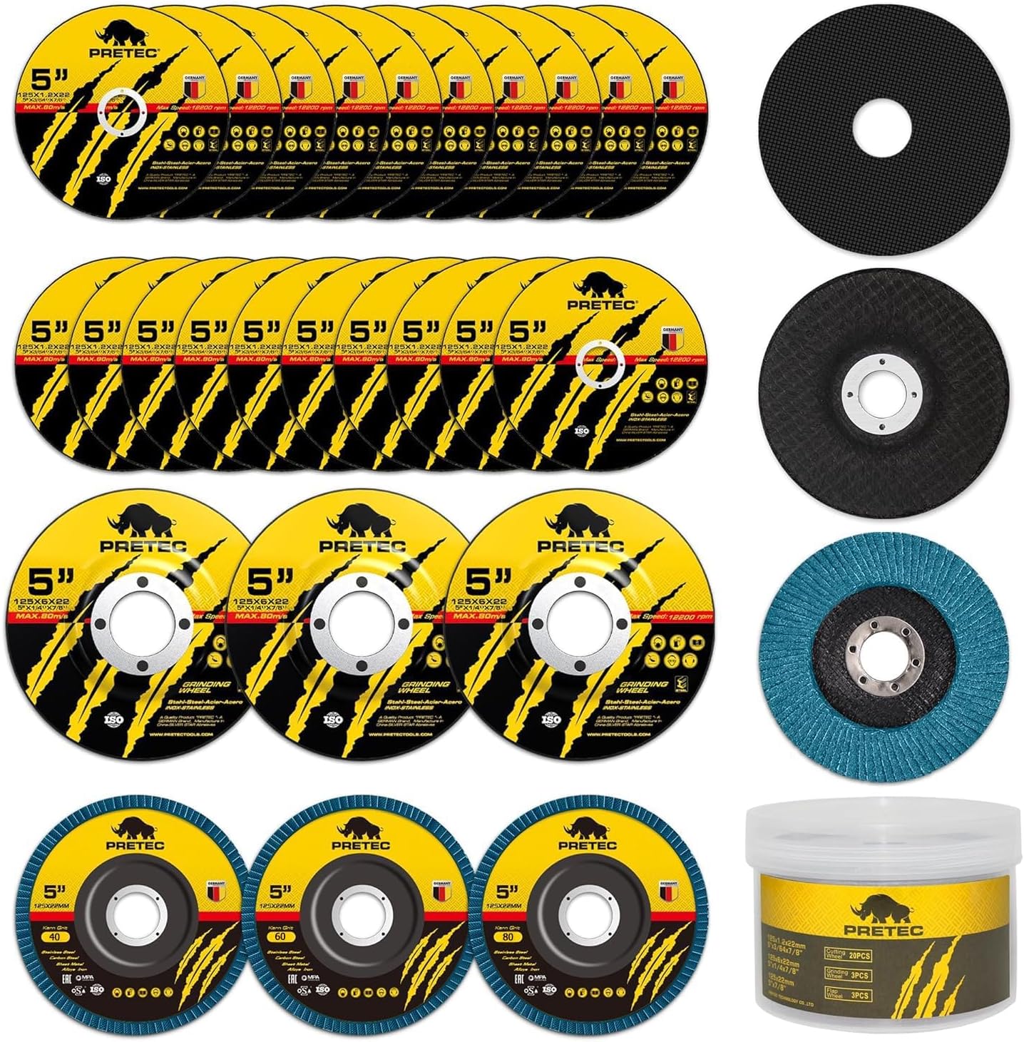 Grinding Cutting Wheels 5 inch Set - 5" 20 Cut Off Wheels, 3 Grinding Wheels, and 3 Flap Discs for Angle Grinder Cutting and Grinding 5"x 1/24" x 7/8", 20+3+3 PCS