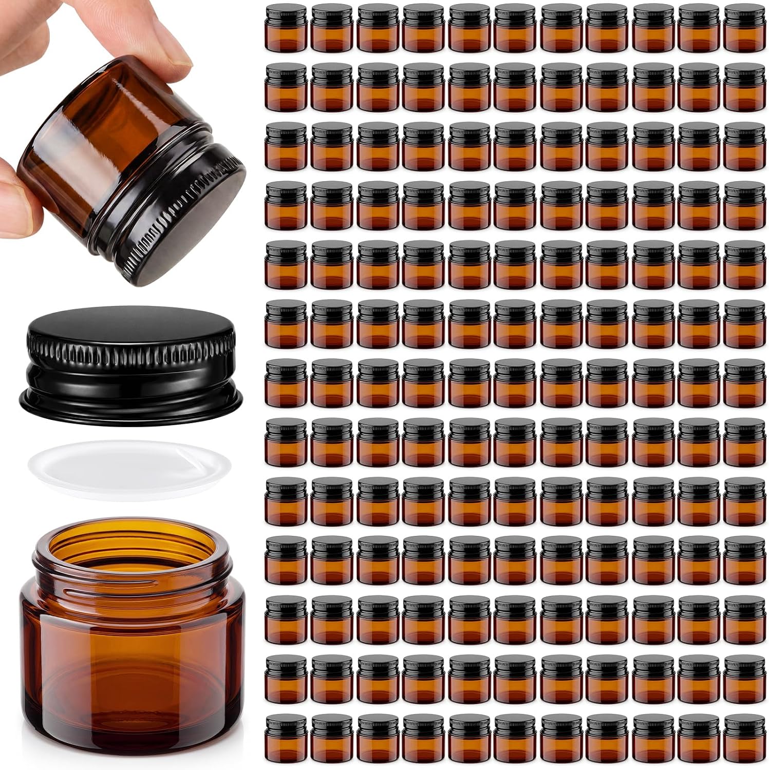 Norme 140 Pack 10 ml Glass Cosmetic Jars with Lids, Bulk Empty Refillable Sample Jars for Lip Balm, Cream, Lotion, Travel Jar for Creams, Inner Liner, Wide Mouth(Amber,Metal)