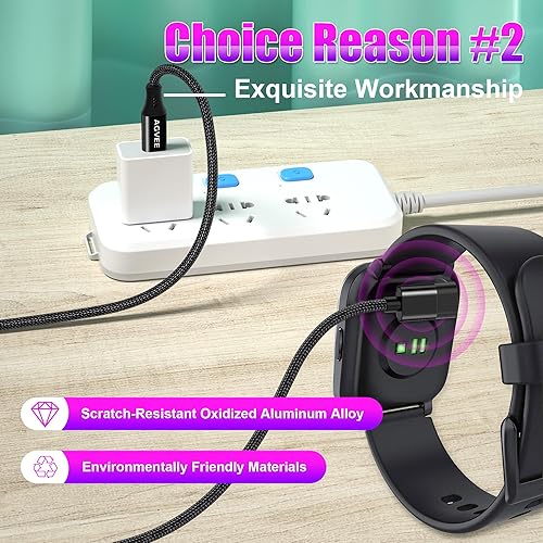Miniatura 10 de AGVEE Paquete de 2 cables de carga USB C trenzados en ángulo de 1.5 pies y 90 grados para Garmin Watch Fenix 5 6 7, Vivoactive, Instinct, Venu,