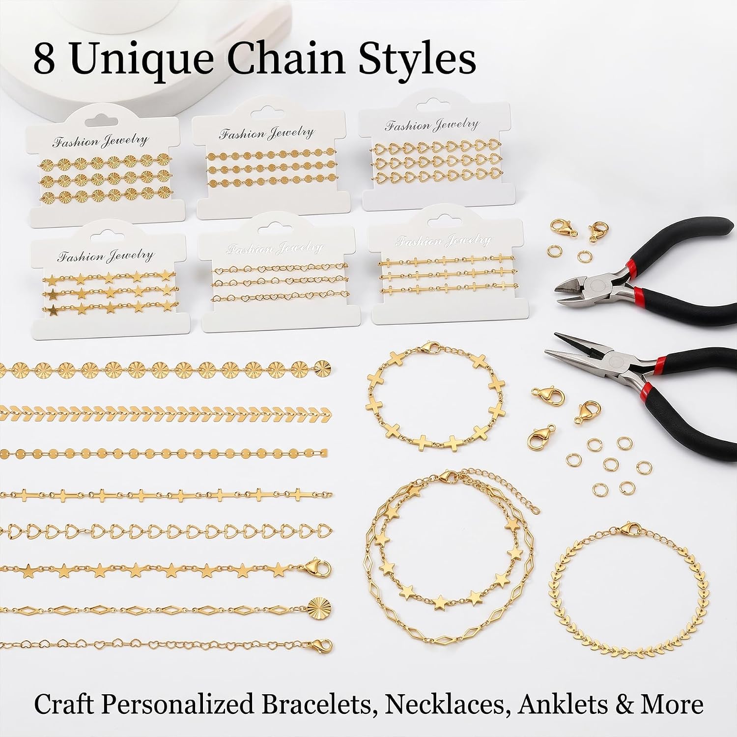 LIKEYO Permanent Jewelry Starter Kit - Gold DIY Permanent Jewelry for Women | Customizable fit, easy DIY assembly, permanent wear, complete kit, secure clasp, trendy and minimalist, memorable gift.