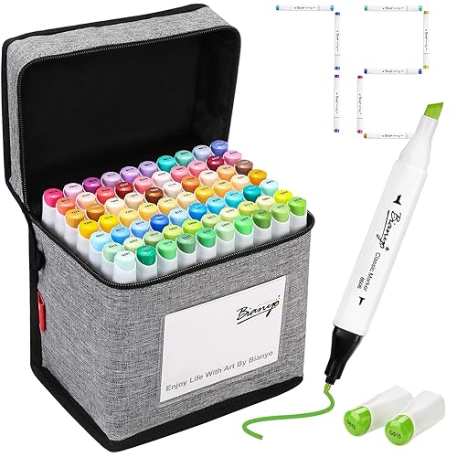 Bianyo 72 Pastel Markers Alcohol Marker Set, Dual Tip Art Markers Set, Alcohol-Based Ink Permanent Marker with Premium Grey Bag for Adults, Kids, Amateurs, Coloring, Drawing, Outlining, highlighting