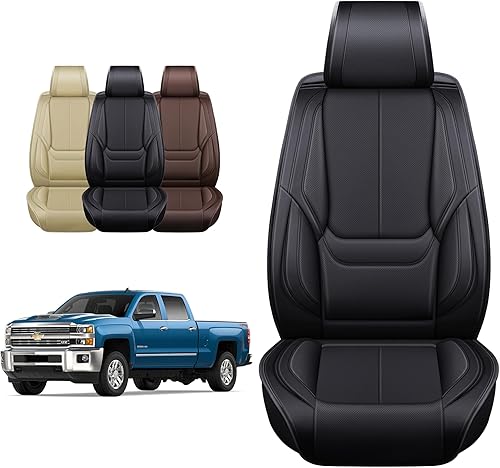 OASIS AUTO Fundas de asiento para Chevy Silverado y GMC Sierra 2007-2025 de cuero de ajuste personalizado para camión, 1500-3500HD Crew Double