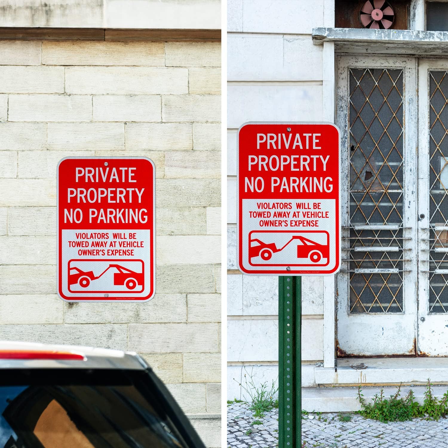 Faittoo Private Property No Parking Sign, Violators Will Be Towed Away at Vehicle Owner's Expense Sign, 2-Pack 18 x 12 Engineer Grade Reflective Aluminum Sign, Weather Resistant, Durable Ink
