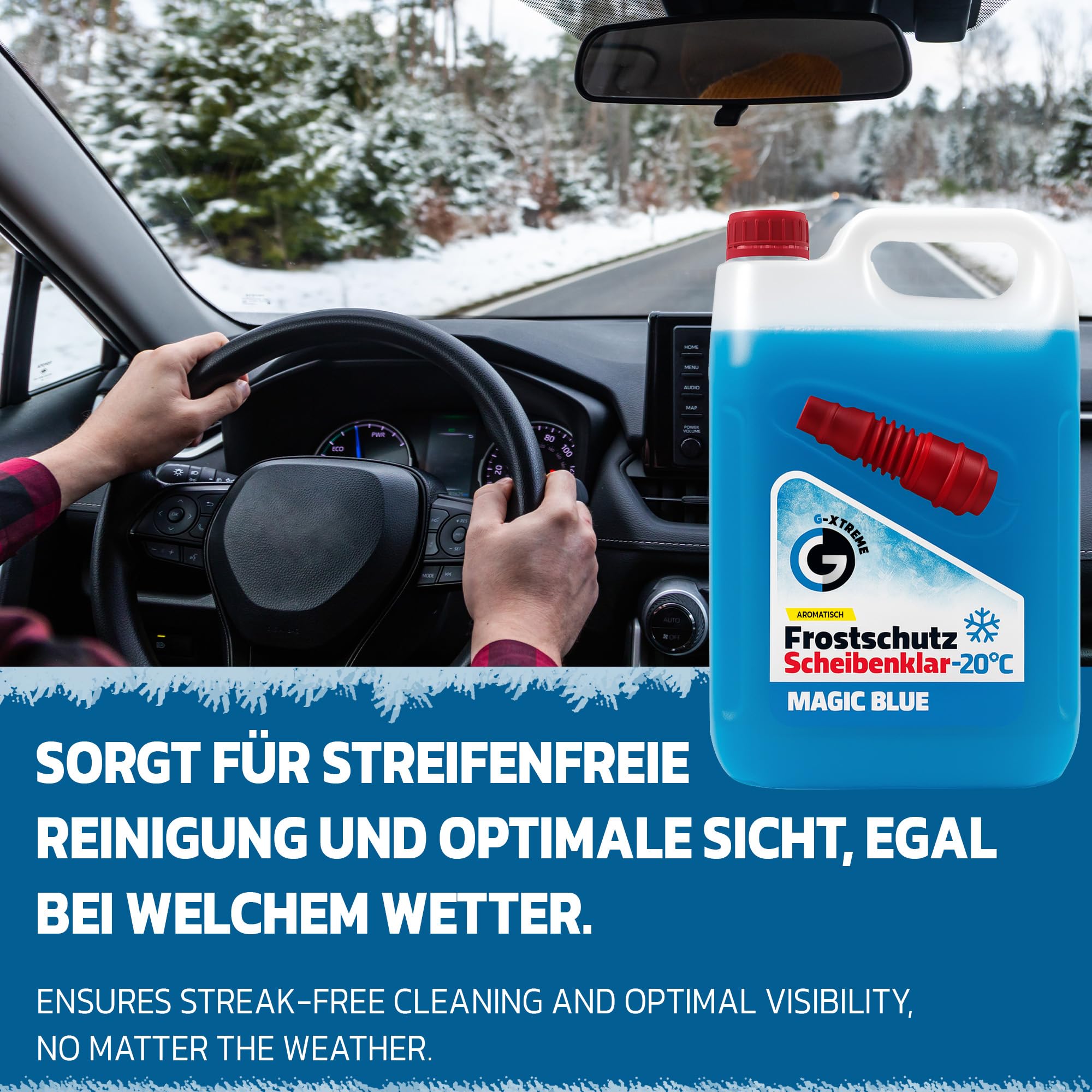 Gamix Scheibenfrostschutz mit Magic Blue Duft | Schlierenfreier und effektiver Scheibenreiniger für den Winter | Gebrauchsfertige frostschutzmittel scheibenwaschanlage | 4x5L = 20L
