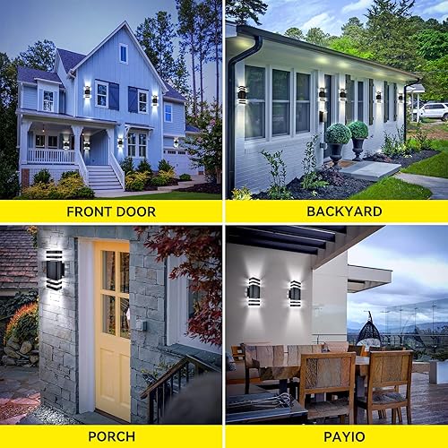 Miniatura 5 de Lámpara de pared con sensor de anochecer a amanecer, luces LED cuadradas hacia arriba y hacia abajo, moderno aplique de iluminación exterior para