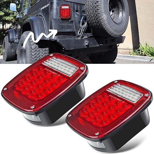 Miniatura 2 de LIMICAR Luces traseras para caravana, 43 luces LED cuadradas para remolque, 2 luces traseras de marcha atrás rojasblancas con placa de licencia para
