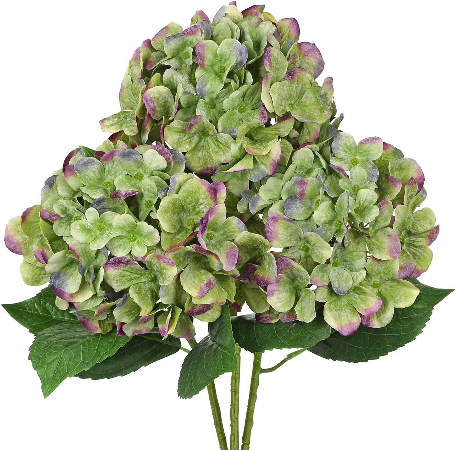 22" Green Hydrangea Artificial Flowers with Large Bloom, Silk Hydrangea Flowers with Stems for Vase, 3PCS Faux Hydrangeas Fake Floral Arrangement for Home, Farmhouse, Wedding, Table Centerpiece Decor