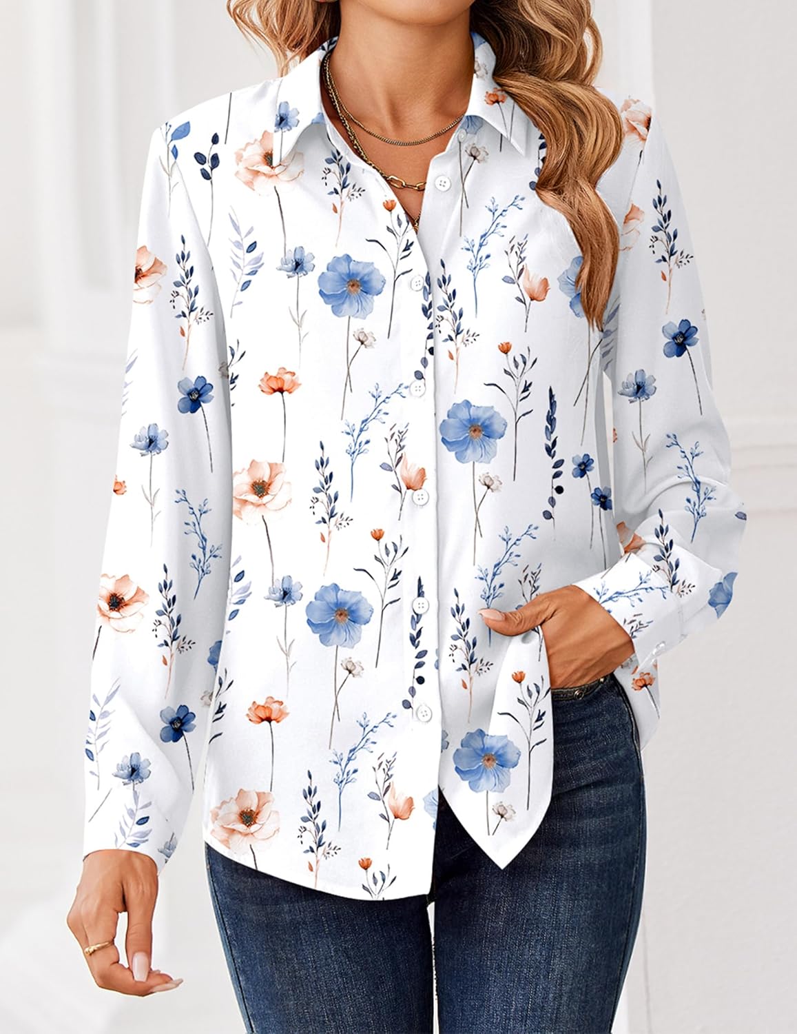 Zeagoo Women Blouses Chiffon Long Sleeve Button Down Shirts Business Causal Dressy Work Top V Neck Summer Spring Clothes - Image 4