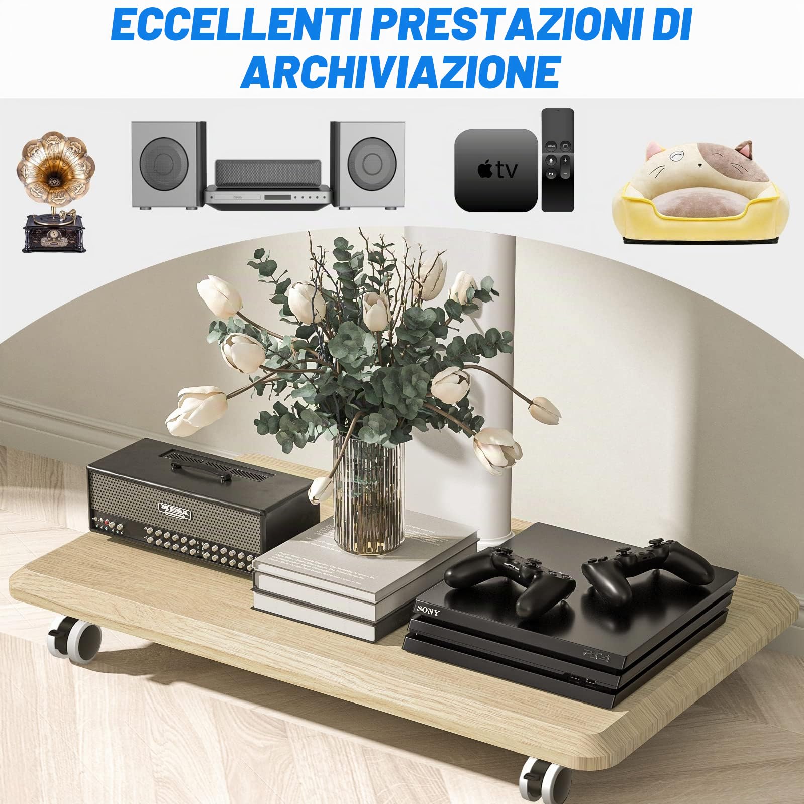 RFIVER Supporto TV da Pavimento Per TV da 26-65 Pollici LCD/LED/Plasma, Carrello Porta TV con Ruote Regolabile in Altezza Porta TV da Terra con 3 Ripiani Fino a 35kg, Max. VESA 400x400mm, Bianco