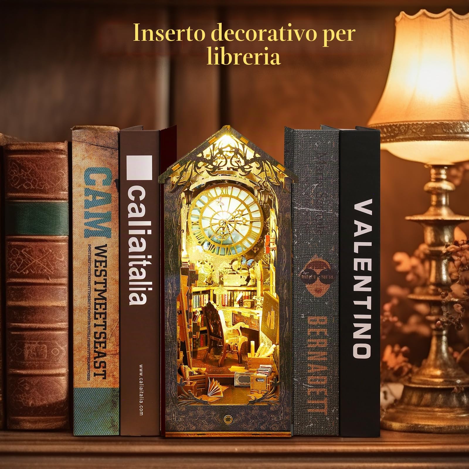 Kit angolo libri per casa delle bambole, kit angolo libri in miniatura fai da te con luci a LED, kit di costruzione di modelli in legno per casa delle bambole