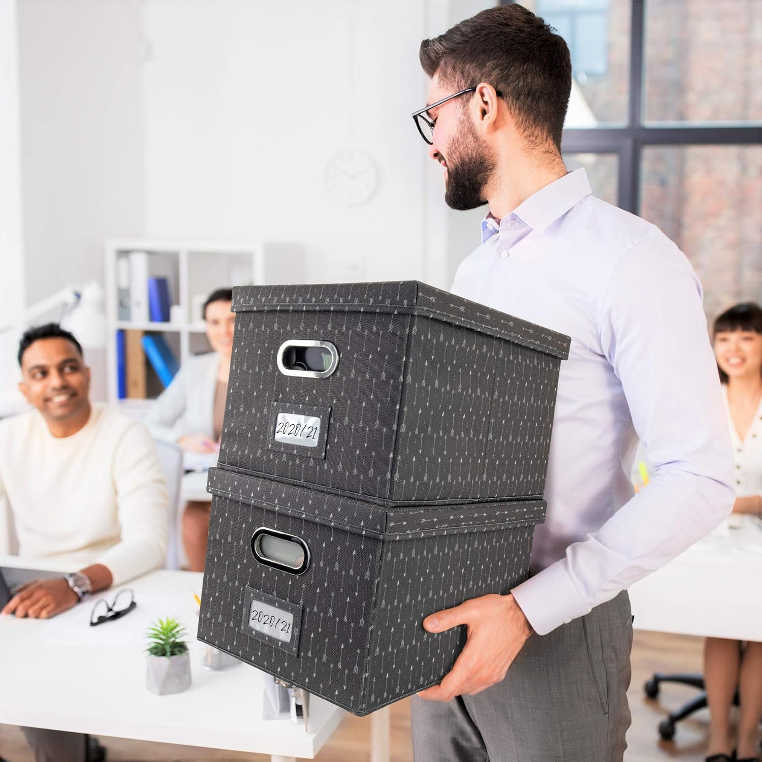 Decorative File Organizer Box Set of 2 - Collapsible Linen Filing Cabinets for Space Saving Storage : Office Products