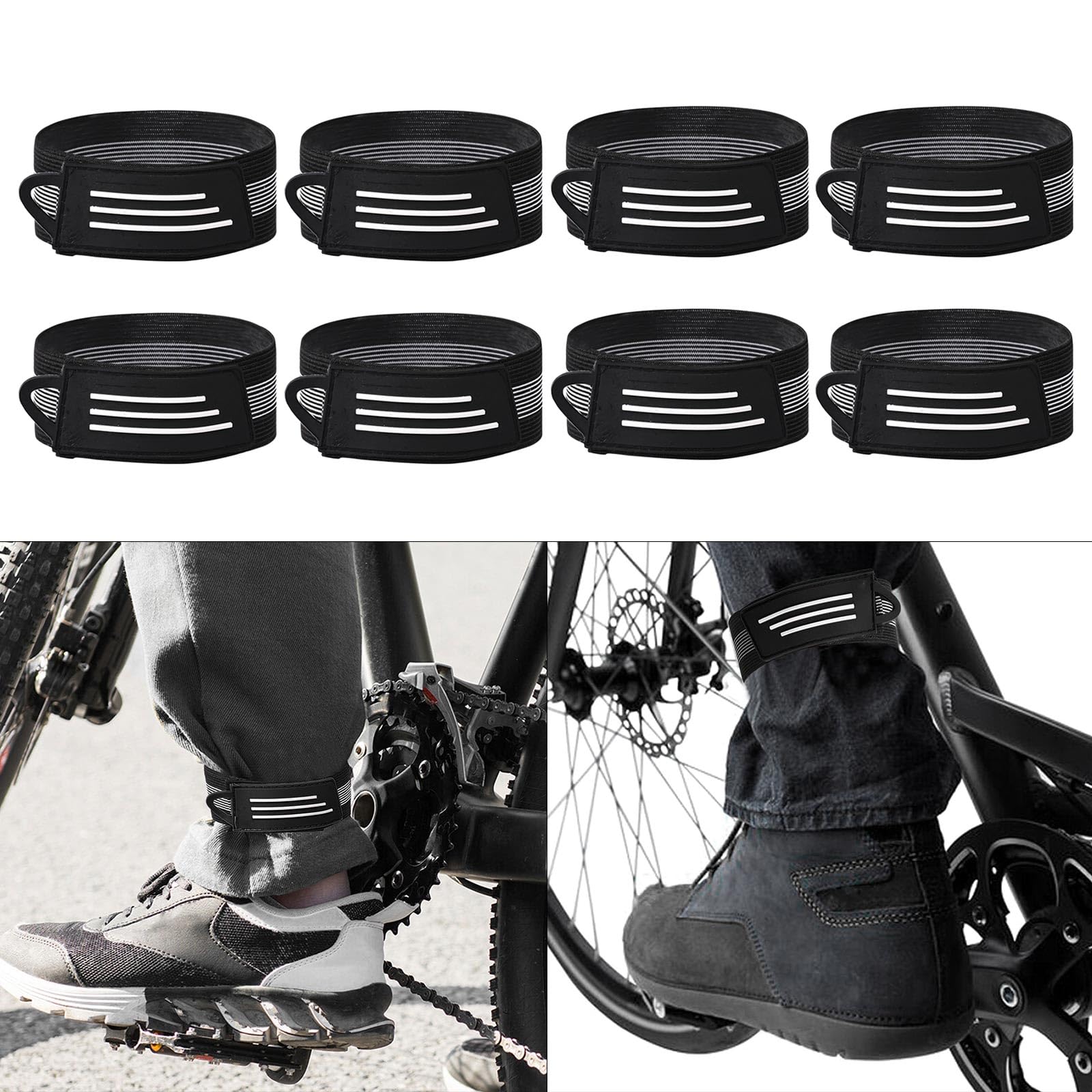 Uitndvyte 8pcs Elastic Bicycles Ankle Leg Strap Cycling Ankle Fastening Belt Pants Clip Band for Joggings Cycling Climbing Camping