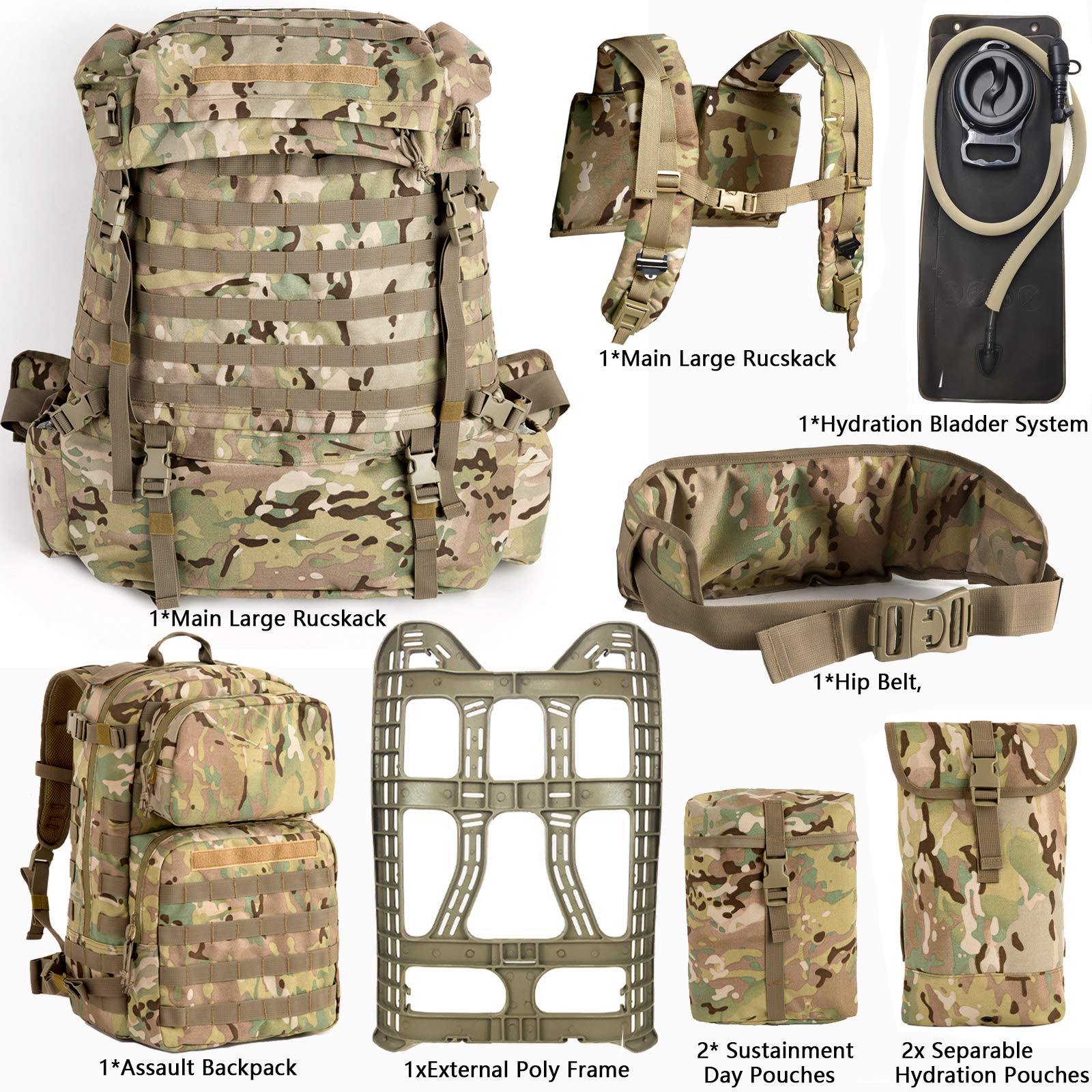 MT Assembly Military Rucksack Tactical Assault Backpack Hydration Pack