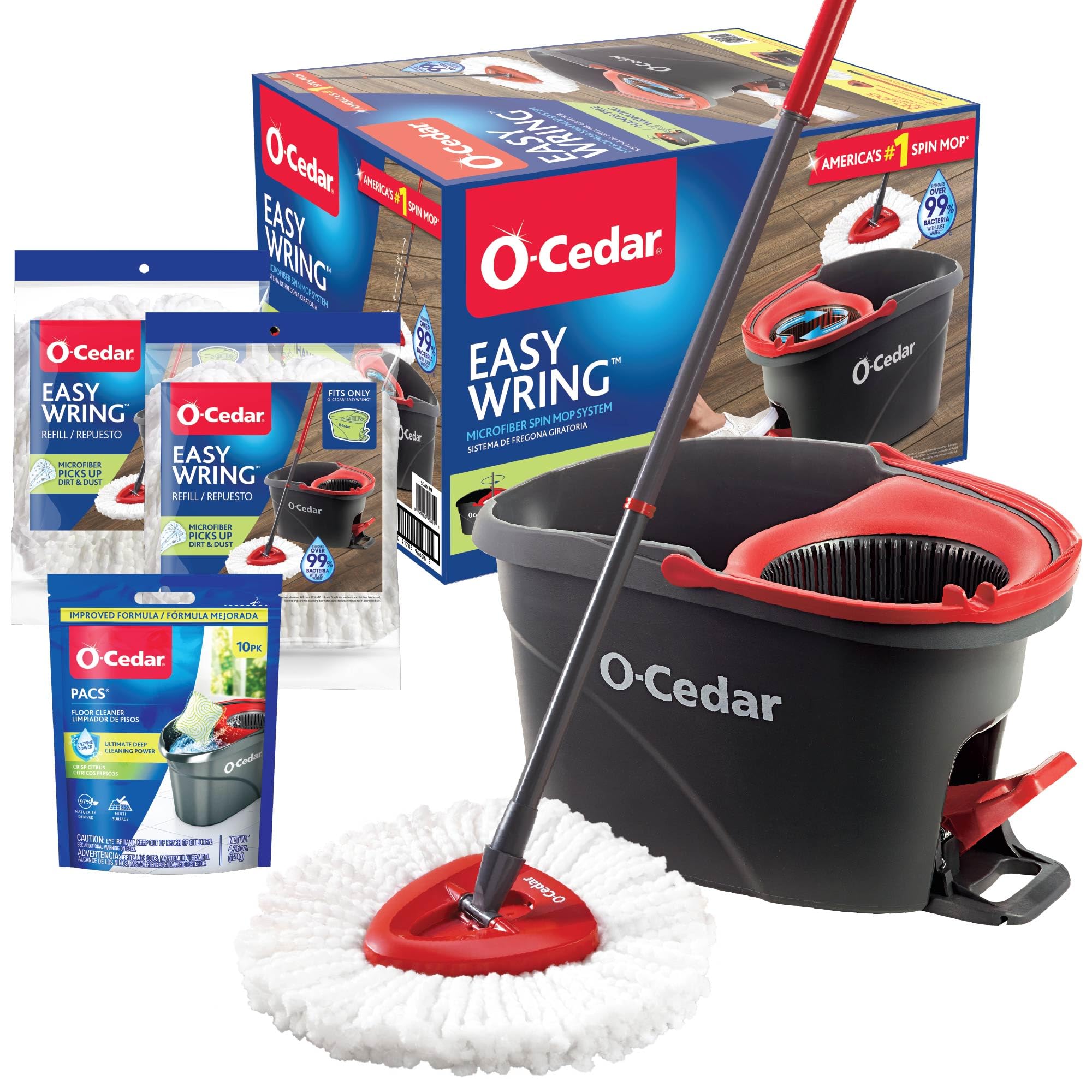 EasyWring Microfiber Spin Mop & Bucket Floor Cleaning System + 2 Extra Refills with Citrus Pac (Variety Pack)